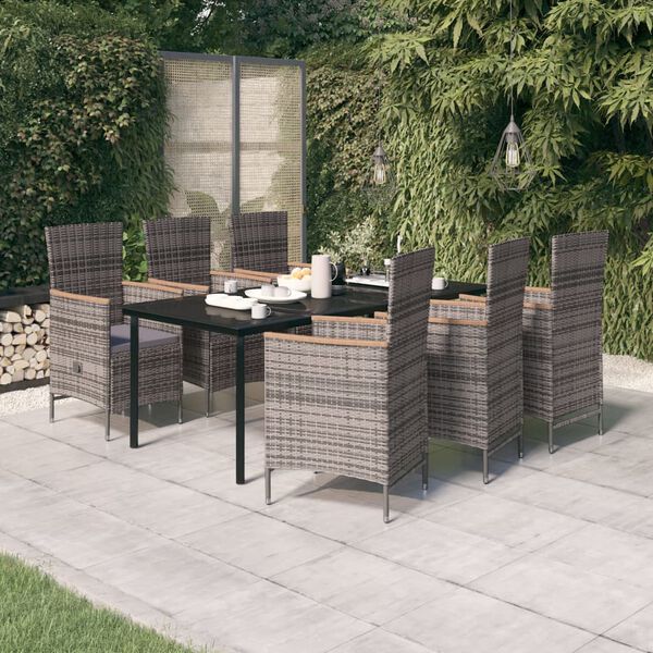 vidaXL 7 Piece Garden Dining Set with Cushions Grey