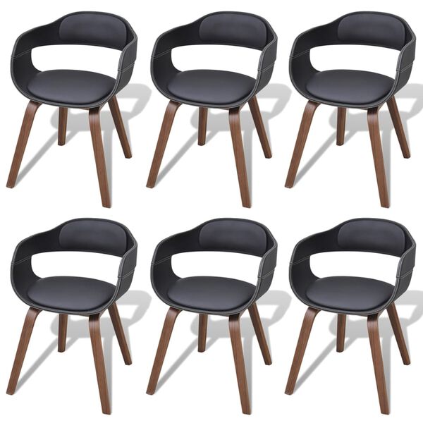 vidaXL Dining Chairs 6 pcs Black Bent Wood and Faux Leather