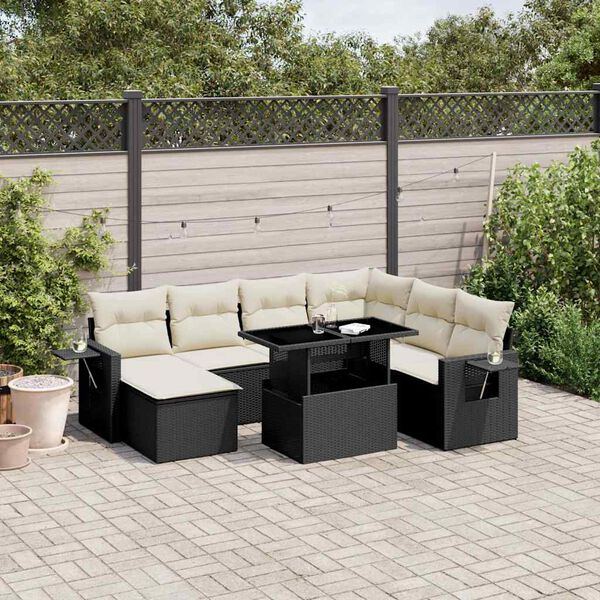 vidaXL 9 Piece Garden Sofa Set with Cushions Black Poly Rattan