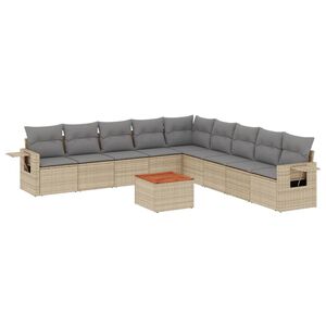 vidaXL 10 Piece Garden Sofa Set with Cushions Mix Beige Poly Rattan