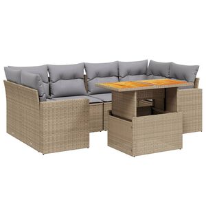 vidaXL 7 Piece Garden Sofa Set with Cushions Beige Poly Rattan