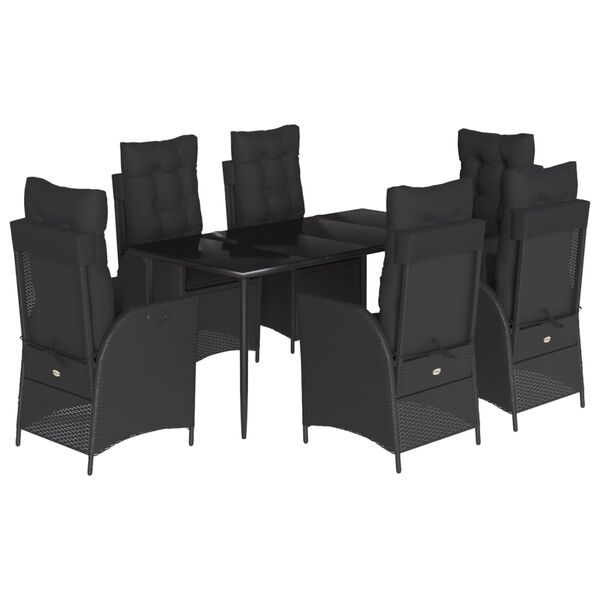vidaXL 7 Piece Garden Dining Set with Cushions Black Poly Rattan