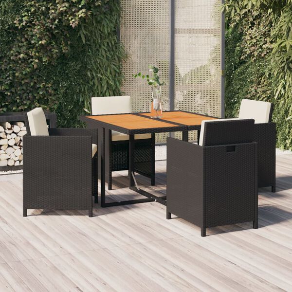 vidaXL 5 Piece Garden Dining Set with Cushions Poly Rattan Black
