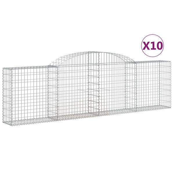vidaXL Arched Gabion Baskets 10 pcs 300x30x80/100 cm Galvanised Iron