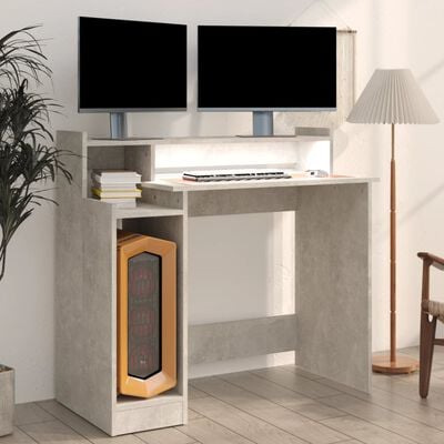 vidaXL Desk with LED Lights Concrete grey 97x45x90 cm Engineered Wood