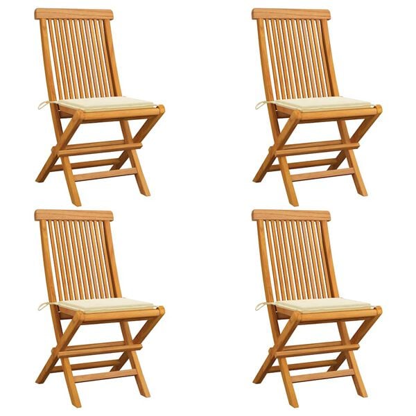 vidaXL Garden Chairs with Cream Cushions 4 pcs Solid Teak Wood