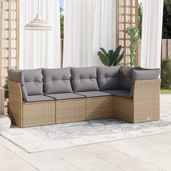 vidaXL 5 Piece Garden Sofa Set with Cushions Beige Poly Rattan