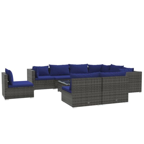 vidaXL 10 Piece Garden Lounge Set with Cushions Poly Rattan Grey
