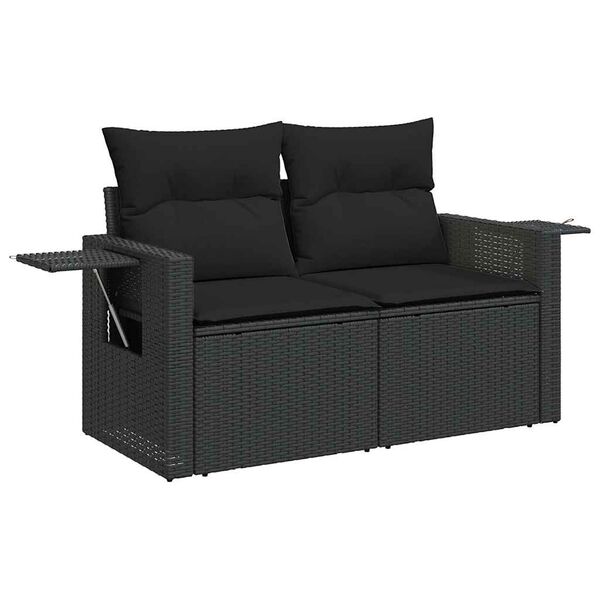 vidaXL 10 Piece Garden Sofa Set with Cushions Black Poly Rattan
