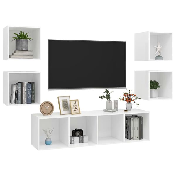 vidaXL 5 Piece TV Cabinet Set White Engineered Wood