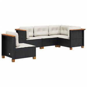 vidaXL 5 Piece Garden Sofa Set with Cushions Black Poly Rattan