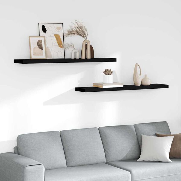 vidaXL Floating Wall Shelves 2 pcs Black 120x23.5x3.8 cm MDF