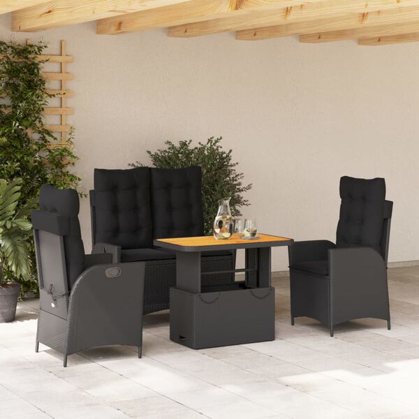 vidaXL 4 Piece Garden Dining Set with Cushions Black Poly Rattan