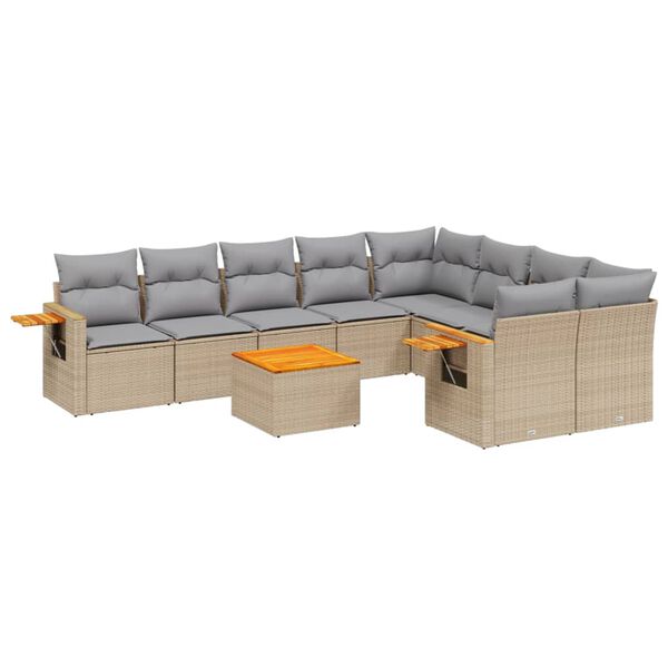 vidaXL 10 Piece Garden Sofa Set with Cushions Beige Poly Rattan