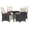 vidaXL Garden Dining Set with Cushion 5 pcs Black Poly Rattan