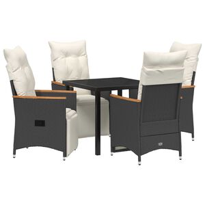 vidaXL Garden Dining Set with Cushion 5 pcs Black Poly Rattan
