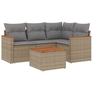 vidaXL 5 Piece Garden Sofa Set with Cushions Beige Poly Rattan