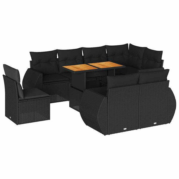 vidaXL 9 Piece Garden Sofa Set with Cushions Black Poly Rattan