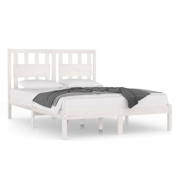 vidaXL Bed Frame without Mattress White Solid Wood Pine King Size