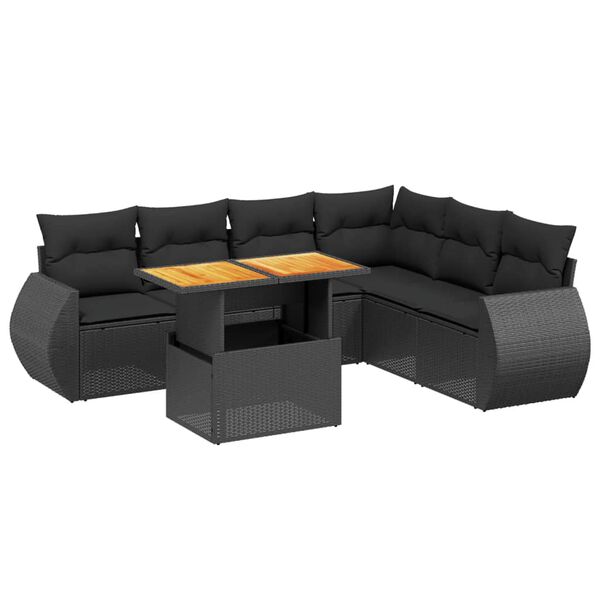 vidaXL 7 Piece Garden Sofa Set with Cushions Black Poly Rattan