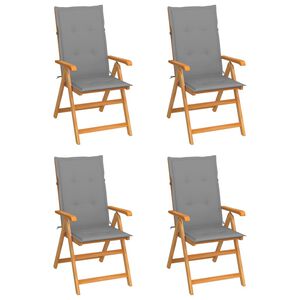 vidaXL Folding Chairs 4 pcs with Grey Cushions Solid Teak Wood