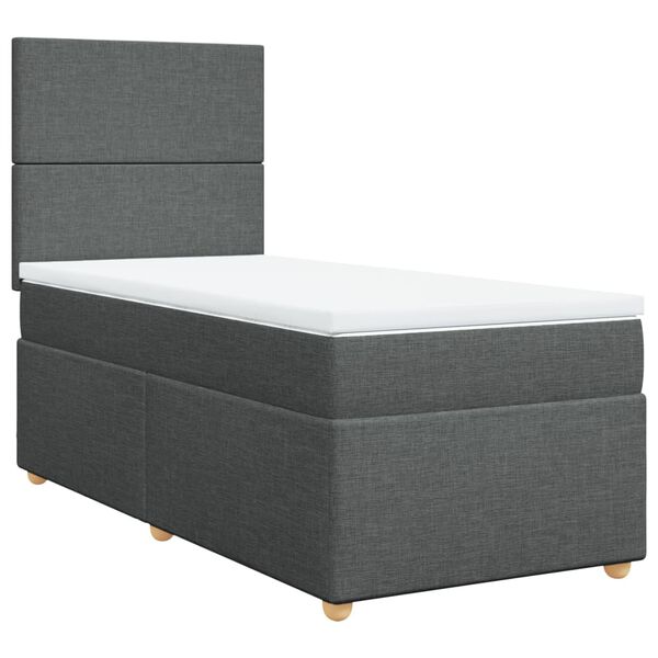 vidaXL Box Spring Bed with Mattress Dark Grey King Single Fabric