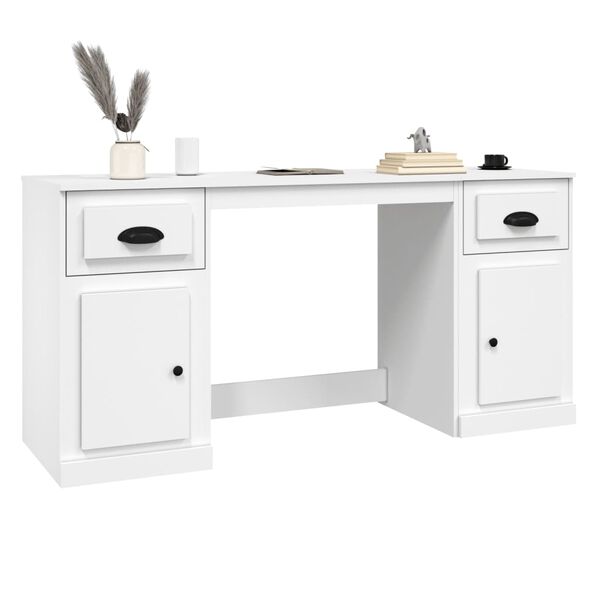 vidaXL Desk with Cabinet White Engineered Wood