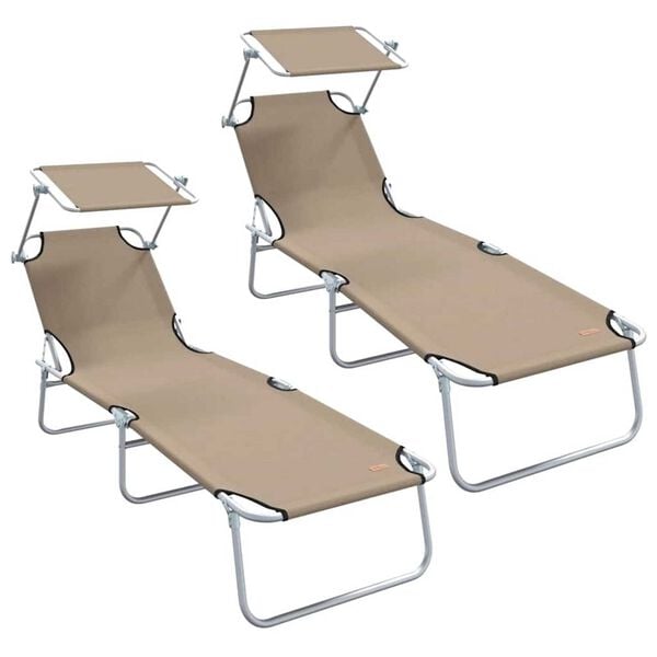 vidaXL Folding Sun Lounger with Canopy Steel Taupe
