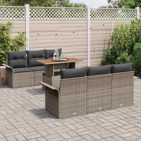 vidaXL Garden Sofa Set 7 pcs Grey Poly rattan and powder-coated steel