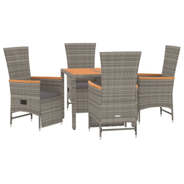 vidaXL 5 Piece Garden Dining Set with Cushions Grey Poly Rattan