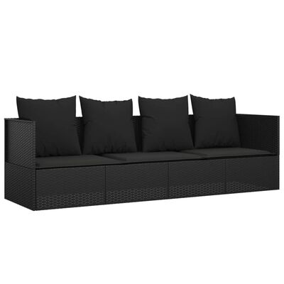 vidaXL Outdoor Lounge Bed with Cushions Black Poly Rattan