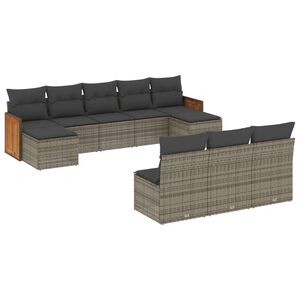vidaXL 10 Piece Garden Sofa Set with Cushions Grey Poly Rattan