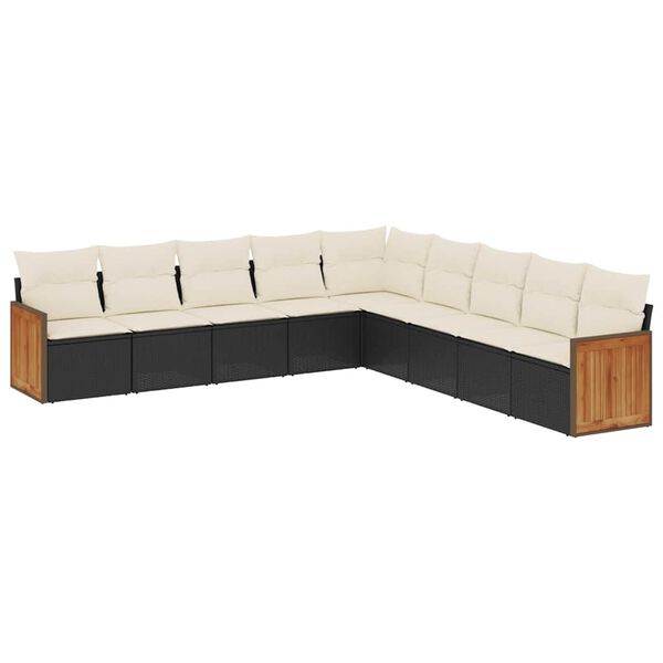 vidaXL 9 Piece Garden Sofa Set with Cushions Black Poly Rattan