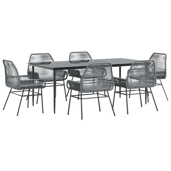 vidaXL 7 Piece Garden Dining Set with Cushions Grey Poly Rattan Glass