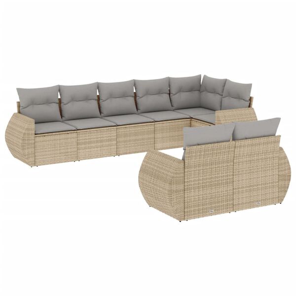 vidaXL 8 Piece Garden Sofa Set with Cushions Beige Poly Rattan