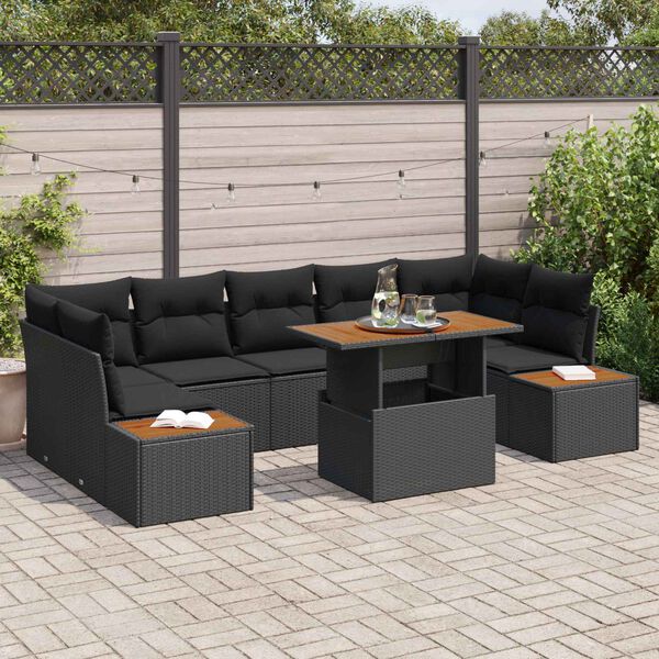 vidaXL Garden Sofa Set with Storage 8 pcs Black Poly rattan