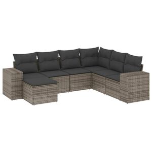 vidaXL 7 Piece Garden Sofa Set with Cushions Grey Poly Rattan