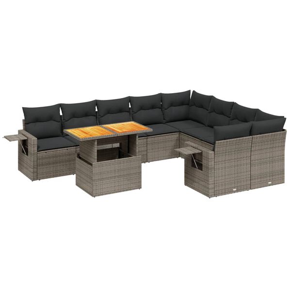 vidaXL 10 Piece Garden Sofa Set with Cushions Grey Poly Rattan