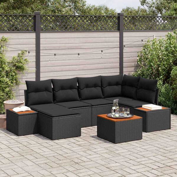 vidaXL Garden Sofa Set with Cushion 7 pcs Black Poly Rattan