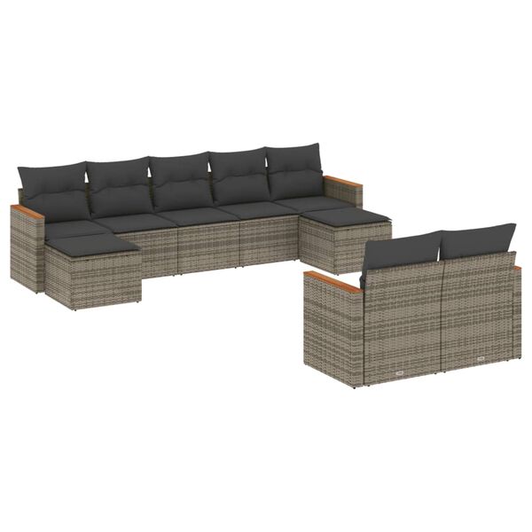 vidaXL 9 Piece Garden Sofa Set with Cushions Grey Poly Rattan