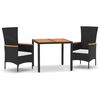 vidaXL 3 Piece Garden Dining Set with Cushions Black Poly Rattan