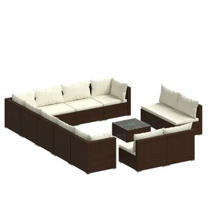 vidaXL 13 Piece Garden Lounge Set with Cushions Brown Poly Rattan