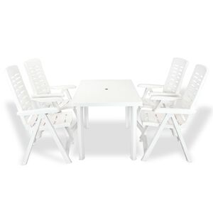vidaXL Dining Set | White | Plastic | Medium | Foldable | Outdoor Dining Set