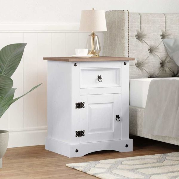 vidaXL Bedside Cabinet Mexican Pine Corona Range White 53x39x67 cm