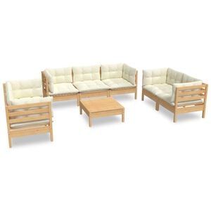 vidaXL 8 Piece Garden Lounge Set with Cream Cushions Solid Pinewood