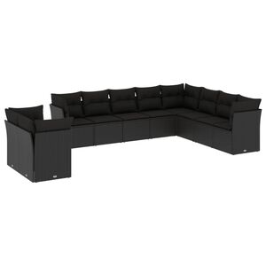 vidaXL 10 Piece Garden Sofa Set with Cushions Black Poly Rattan