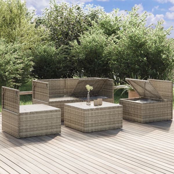 vidaXL 5 Piece Garden Lounge Set with Cushions Grey Poly Rattan