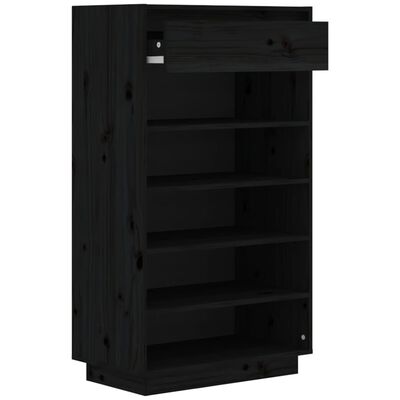 vidaXL Shoe Cabinet Black 60x34x105 cm Solid Wood Pine