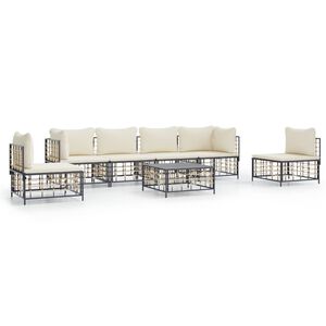 vidaXL 7 Piece Garden Lounge Set with Cushions Anthracite Poly Rattan