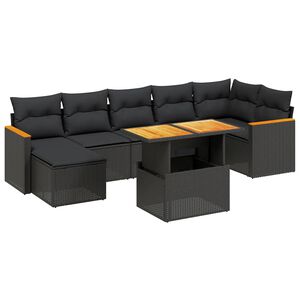 vidaXL 8 Piece Garden Sofa Set with Cushions Black Poly Rattan
